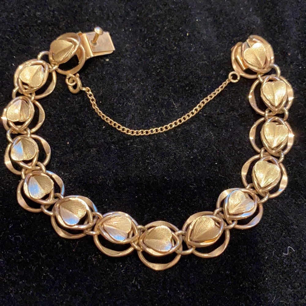 HEART ❤️ RHYTHM link bracelet vintage 12k G F gold filled antique